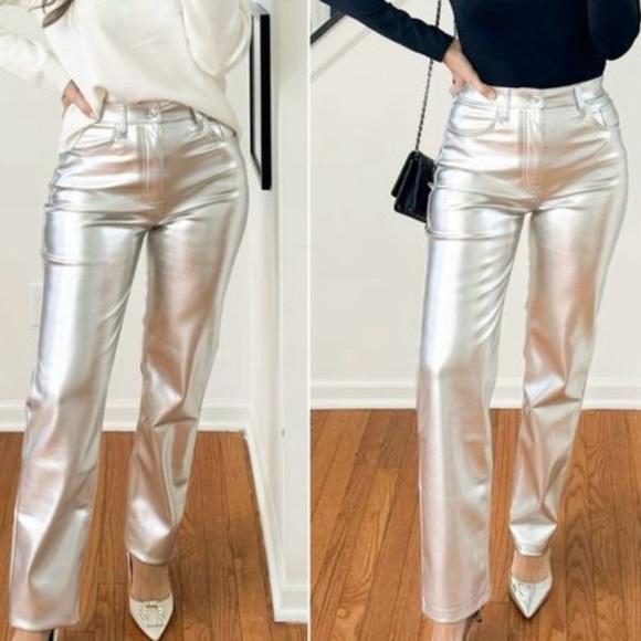 Wayf Silver Metallic Soft Faux Leather Pants - Picture 9 of 11